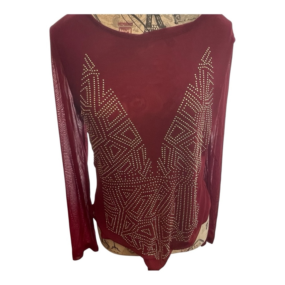 Iris Burgundy Beaded sheer bodysuit